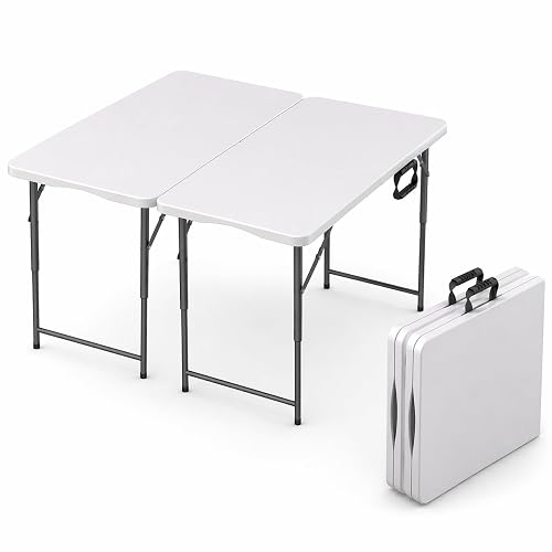 2 PACK of 4 Feet Foldable Table with Built in Handle & Steel Legs | 4 Foot Heavy Duty Portable | Perfect for Party, Dining, Wedding, Events, Picnic Indoor, Outdoor, Camping, Temporary