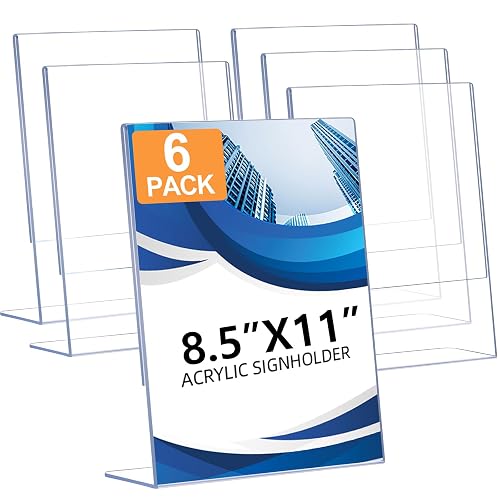 DECOHOBO 6 Pack Acrylic Sign Holder 8.5 x 11, Clear Plastic Display Stands for Tabletop, L-Shape Acrylic Stands for Flyers, Documents, Office, Restaurants, Vertical Sign Holder 8.5x11 for Desktop