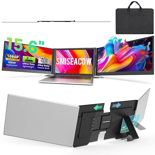 15.6" Laptop Screen Extender, 1080P FHD Ultra-Slim Triple Portable Monitor | Plug & Play via USB-C/HDMI,No Need Driver, for 12"-17.3" Laptops, Travel Dual Monitor Extender for Win/Mac/Android/PS5/Chrome