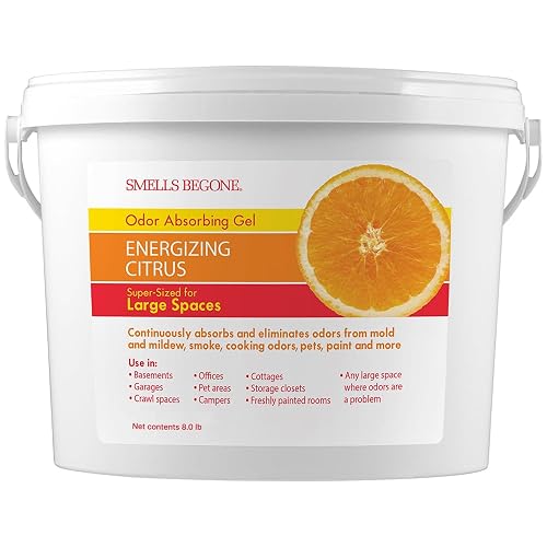 SMELLS BEGONE 1-Gallon Gel Odor Eliminator – High-Capacity, Long-Lasting Absorber for Large Basements, Garages, Workshops & Commercial Areas – Remove Tough Odor with Essential Oils (Energizing Citrus)