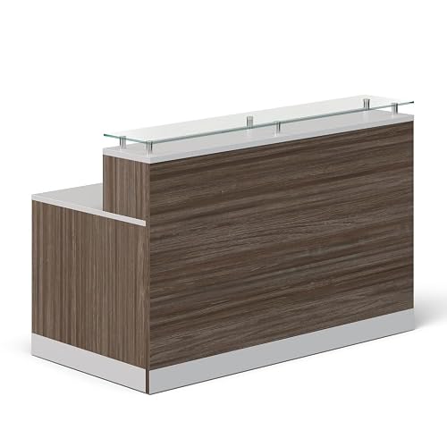 NBF Reception Desk Glass Top Front Counter for Salon Reception, Driftwood