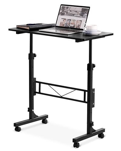 Small Standing Desk Adjustable Height,Mobile Stand Up Desk with Wheels | Mobile Stand Up Desk with Wheels, 32 Inch Portable Rolling Desks,Table & Chair Sets for Walking Pad Treadmill Black