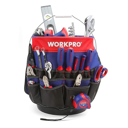 WORKPRO Bucket Tool Organizer with 51 Pockets Fits for 3.5-5 Gallon Bucket | Perfect for Garden, Construction, Carpenter, Electrician, Cleaning Supplies, Welding Organize Tools (Tools not Included)