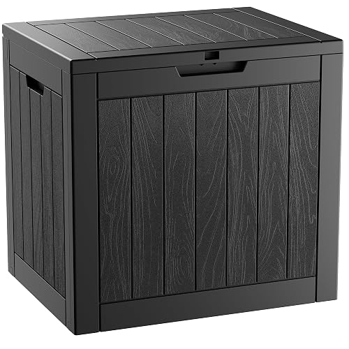 NUNU LAB 32 Gal Outdoor Storage Box Waterproof Lockable,Deck Box,Black | Waterproof Outdoor Storage Box, Lockable Lid Deck Box for Package Delivery, Backyard Bin for Garden Tools, Patio Cushion