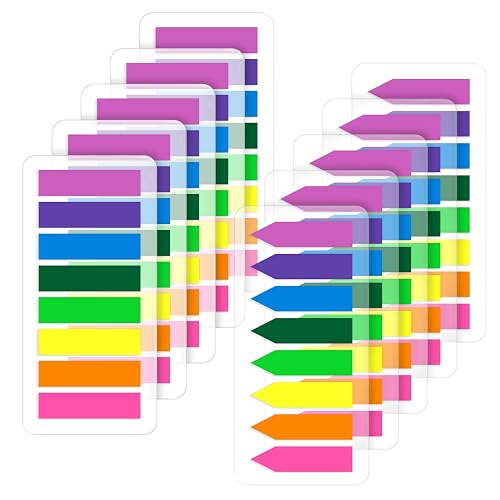 (2000 Pcs) Translucent Bright Sticky Tabs and Arrow Flags for Notebooks | [8 Colors, 10 Sets]Page Markers, Small Sticky Notes Flags, Fluorescent Index Tab Stickers