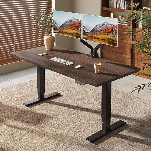 FLEXISPOT E6 MAX 60" x 30" Large Bamboo Standing Desk, Dual Motor 3-Stage | Heavy-Duty 352lbs, Sturdy Sit Stand Desk for Home Office, Multi-Monitor Workstations (Walnut Bamboo Desktop + Black Frame)