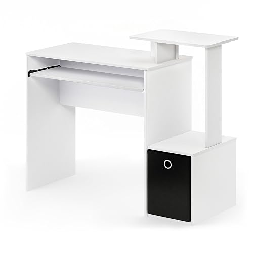 Furinno Econ Multipurpose Home Office Computer Writing Desk, White/Black | Side Shelves and Storage Bin, Computer Desk, Office Desk, for Home Office, Study Room, Dorm