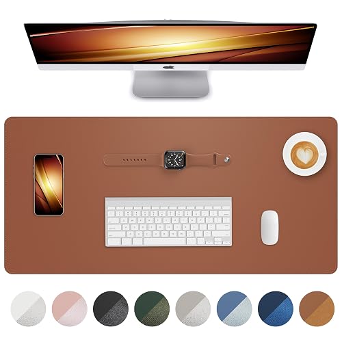 Leather Desk Pad Protector, Brown, 31.5" x 15.7",Office Desk Mat | Mouse Pad, Non-Slip PU Leather Desk Blotter, Laptop Desk Pad, Waterproof Desk Writing Pad for Office and Home