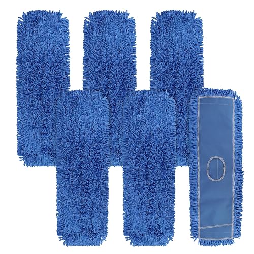 Commercial 24 Inch Dust Mop Head: Replacement Sweeper and Janitorial Industrial Dust Mop Head for Floor Cleaning, Office, School, Restaurant, Hospital (Blue - 6 Pack)