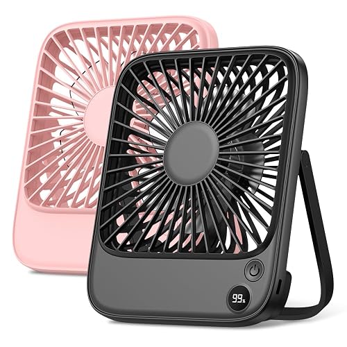 TOPK 2 Pack Portable Desk Fan 5000mAh, Quiet, Ultra-Thin | Rechargeable Fans, 4-Speed Quiet, LED Display For Office, Bedroom, Cruise & Travel
