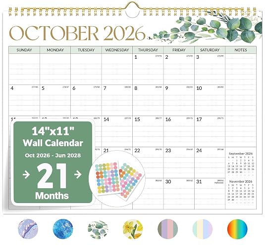 Forvencer 2027 Wall Calendar, 21-Month (Oct 2026 - Jun 2028), 14.7" x 11.5" | Full Page Memo Space, Cute Stickers, Premium Thick Paper, Big Grid Blocks, Twin-Wire Binding Hanging for Home Office Planning
