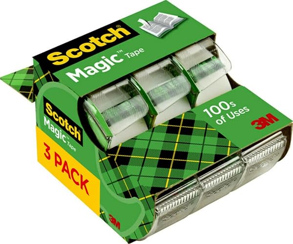 Scotch Magic Tape, 3 Dispensered Rolls, 3/4 x 300 Inches, Clear | Invisible, Home Office Supplies and School Supplies for College and Classrooms, Create Halloween Crafts
