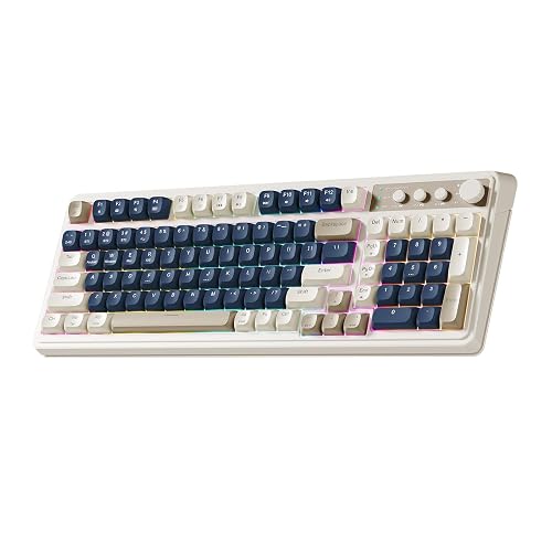 AULA Keyboard,99 Keys Membrane Computer Keyboards with Number Pad-Blue-Grey