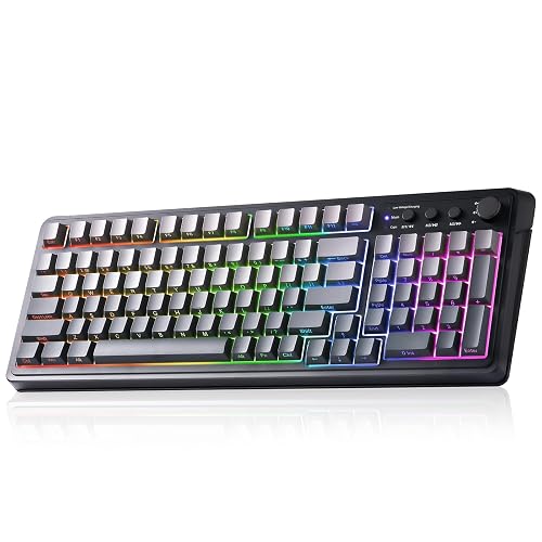 AULA Keyboard Gaming Wireless Creamy Computer Keyboards with Number Pad | Side-printed Light Transmission Letters Keyboard,99 Keys,RGB Backlit,Tri-Mode BT/2.4GHz/USB-C Connection,Gradient Grey