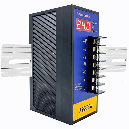 FEARLIE 24V 100W DIN Rail Power Supply with LED Display, 1 Pack | AC 100-240V to DC 24V, 4.2A 100W, Industrial Grade, OVP/OCP/SCP Protection, Flame-Retardant ABS, Dual Outputs, 35mm DIN Rail