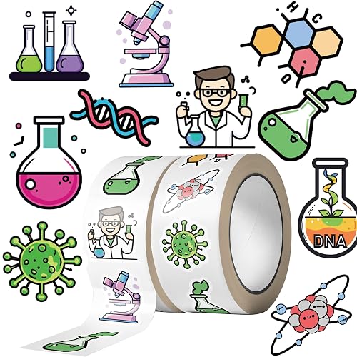 1000 Pieces Science Sticker Roll, 10 Styles Kids Chemistry Stickers | Science lab experiment stickers, chemistry classroom rewards, STEM teacher supplies, educational party favors for kids