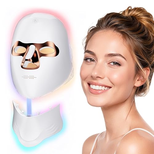 Red Light Therapy for Face & Neck, Wireless LED Face Mask Skincare | Rechargeable Red Light Therapy Facial Mask with Timing Function Full Coverage for Home, Travel, Yoga and Sleep At Home
