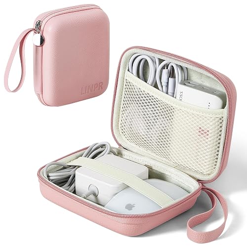 Linpr Portable Charger Case, Tech Pouch Travel Organizer, L, Pink | Hard Shell Electronic Storage for MacBook Power Adapter, Magic Mouse, Charging Cords, Power Bank Laptop Accessories