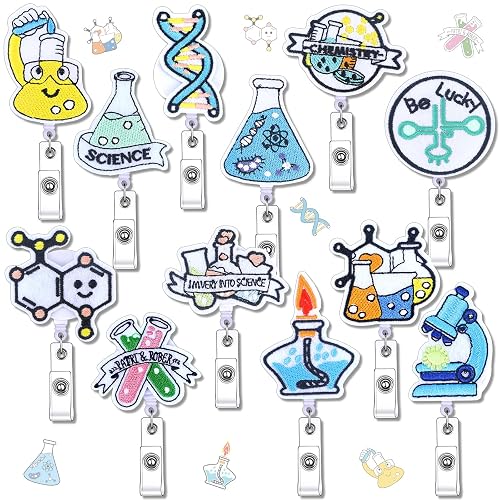 Huquary 12 Pcs Science Badge Reel ID Name Retractable Science Badge Holder Cute Felt Clip for Nurses Volunteers Nursing Students Pediatric Doctor Gifts
