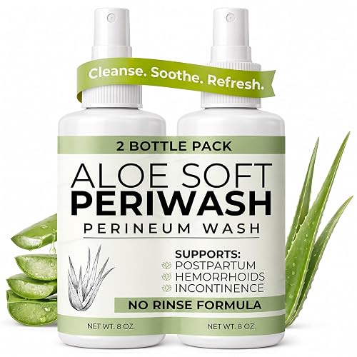 Aloe Soft Perineal Spray - Pack of 2 8 oz Rinse Free Perineum Wash - Cleanses and Soothes - Made with Aloe Vera Extract