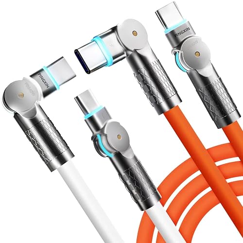PINGXIN USB C to USB C Charger Cable 240W [2-Pack 6.6FT], Type C Fast Charging Cable， for MacBook Pro, iPad Pro Air, iPhone 16/16 Plus/16 Pro Max, Galaxy S23+/S23 Ultra, Orange+White