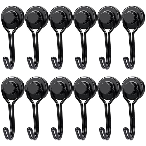 E BAVITE Swivel Swing Magnetic Hooks,12PCS 30lbs Refrigerator Magnet Hooks | Heavy Duty Strong Magnets Refrigerator Fridge Hanging for Classroom Beach Vacation Kitchen Grills Home