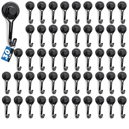 E BAVITE Swivel Swing Black Magnetic Hooks, 50PCS 30lbs Magnet Hook | Heavy Duty Strong Magnets Refrigerator Fridge Hanging for Classroom Beach Vacation Kitchen Grills Home