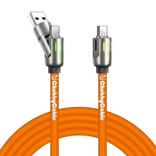 chubbycable 240W 3-in-1 Silicone USB C Cable with Dynamic Lights, Orange | 4FT Fast Charging Cable, For iPhone 18/17/16/15 Series, MacBook Pro/Air, iPad, Galaxy S26/S25/S24, USB-A & Dual USB-C Inputs