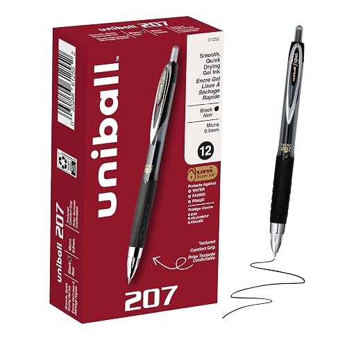 uniball™ 207 Gel Pens, Black Ink, 0.5mm Micro Point, Retractable, 12 Count | Smooth Writing, Fraud-Resistant, uni Super Ink™