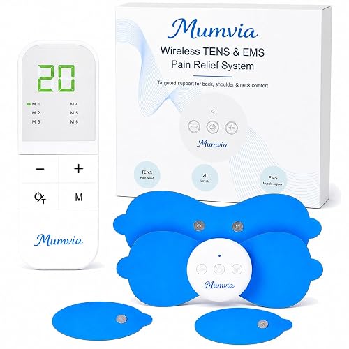Mumvia Therapy Device for Back & Shoulder Pain Relief, Wireless Rechargeable Muscle Stimulator with Remote, 2 Large Back Pads & 2 Small Shoulder Pads, Reusable Washable Electrode Pads
