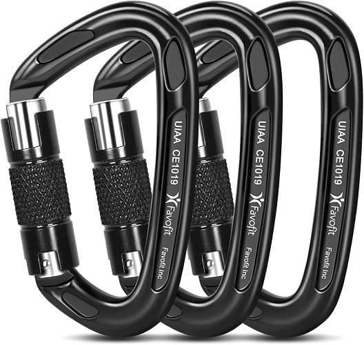 25kN Heavy Duty Climbing Carabiner - UIAA Certified Large Auto Locking Clip | Ultra Lightweight 7075 Aluminum Gear with 5620lbs Capacity - Secures Hammocks Big Dogs or Tree Rescue Equipment safely