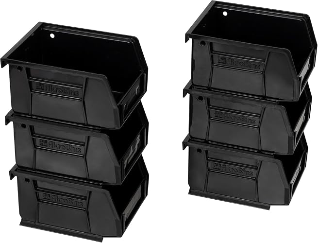 Akro-Mils 30210 AkroBins Plastic Storage Bins, 5"x4"x3", Black, 6-Pack | Space-Saving Stackable Bins for Garage, Pantry, Craft Organization