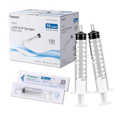 ProtectX 10ml Disposable Luer Slip Sterile Dispenser Syringe (No needle) | Individually Sealed, Smooth and Accurate Dispensing for Science Labs, 100 Pack