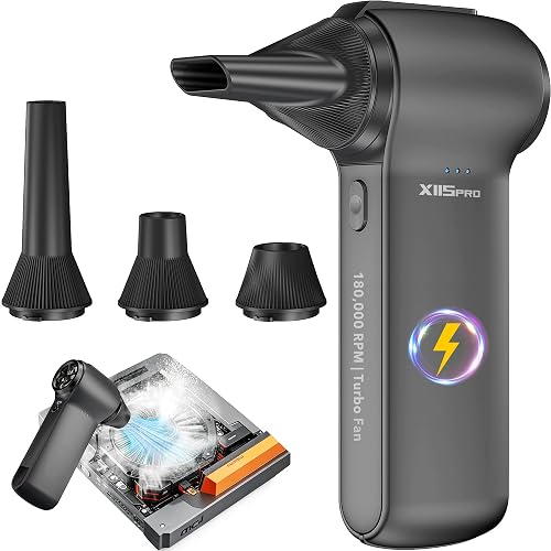 ZANXELORR Compressed Air Duster, 180000RPM Turbo Fan Blower | Mini Rechargeable Cordless Electric Air Duster with 3 Speeds Brushless Motor for Keyboard, Gaming PC, Car & Electronics