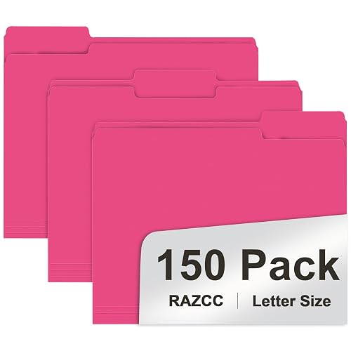 File Folder, RAZCC 150 Pack 1/3 Cut Tab File Folders Letter Size, Magenta, Folders with Tab, Great for Organizing and Easy File Storage