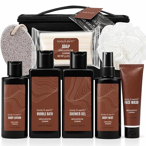 Body & Earth 8pc Sandalwood Gifts for Men Spa Gifts Bath Set for Man | 8pc Sandalwood Bath Set, Gifts for Him, Gifts for Men, Mens Lotion, Birthday Gifts for Men, Travel Size Toiletries for Man