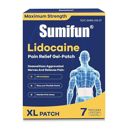 Sumifun Extra Large Lidocaine Patches - 4.72"x7.87" | 4% Lidocaine Maximum Strength for Lower Back & Sciatica | 8-Hour Long Lasting Relief (Extra Large, Count, 7)