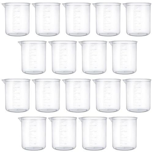 18 Pack Plastic Beakers 500 ml Graduations Premium Polypropylene Plastic Graduated Measuring Cups for Science Lab Equipment, Home Experiment, School Teaching Supplies Transparent