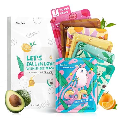ZealSea Face Mask Skincare Facial Sheet Mask Spa Gifts for Kids Girls Women | 7Days Variety Self Care Set, Deep Hydrating & Glow, Gentle on All Skin Types, Fun Sleepover Slumber Party for Teens, Birthday