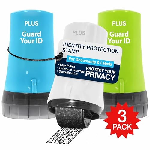 Guard Your ID Identity Theft Protection Roller Stamp, 3-Pack for Mail | Pre-inked, 1,000 impressions per roller, covers 3 lines per pass, works on paper, envelopes, prescription labels, twist cap