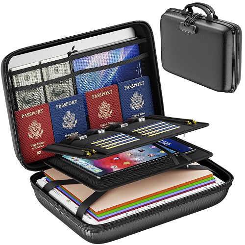 ENGPOW Fireproof Document Box with Lock, Hard Case Fire & Water Resistant File Organizer, Portable Home Office Safe Storage for Important Documents Laptop Black