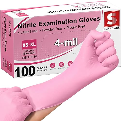 Schneider Medical Nitrile Exam Gloves, Powder & Latex Free, Pink | Disposable for Medical Exams, Cooking, Food Prep, Cleaning, Home, Household Use, 4Mil