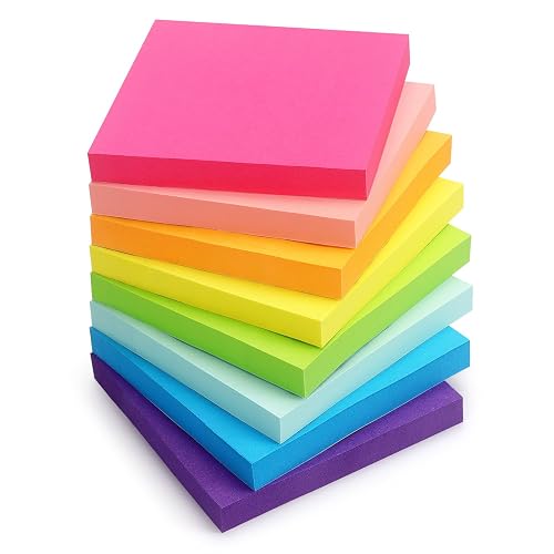 Eastern Wolf Sticky Notes 3x3 inch, 8 Bright Multi Colors, 85 Sheets/Pad | Self-Stick, Multi-Color, Removable & Residue-Free