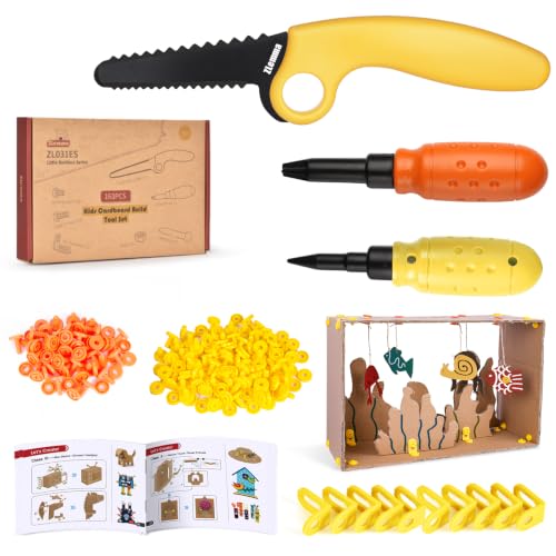 ZLemma Cardboard Construction Tool Kit 163 Pieces-Educational Toys for at-Home Play + Classroom Learning | Reusable Cardboard Tools for Kids