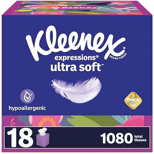 Kleenex Expressions Ultra Soft Facial Tissues, 18 Cube Boxes, 60 Tissues per Box, 3-Ply (1,080 Total Tissues), Packaging May Vary