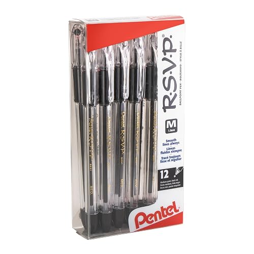 Pentel RSVP Ballpoint Pen, (1.0mm), Medium Line, Black Ink, 12 Pack (BK91PC12A)