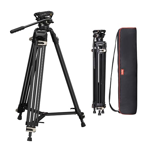 SmallRig 73.2"/ 186cm Heavy Duty Video Tripod with Fluid Head AD-01 | Video Fluid Head Max. Playload 8kg/ 17lb, Adjustable Height 33" - 73", for DJI RS and for MFT 501L