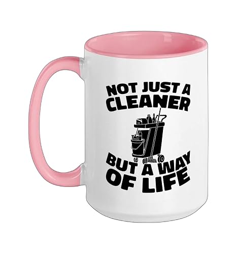 Cleaner Housekeeping Janitorial - Sanitation Cleaner Ceramic Mug, Pink/White, 15oz