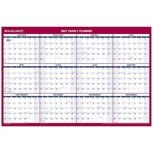 AT-A-GLANCE 2027 Erasable Calendar, Dry Erase Wall Planner, 36" x 24", Vertical-Horizontal, Reversible, Includes Marker (PM262827)