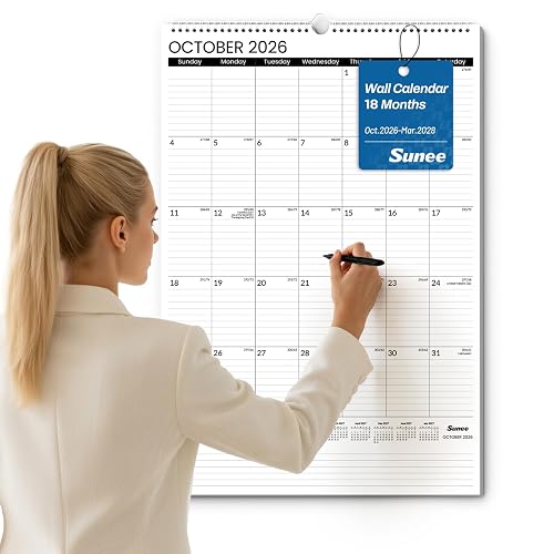 SUNEE 2026-2027 Wall Calendar Large 22.75"x15.5", 18 Month Calendar (Ends March 2028), Vertical Extra Large, Black Minimalism